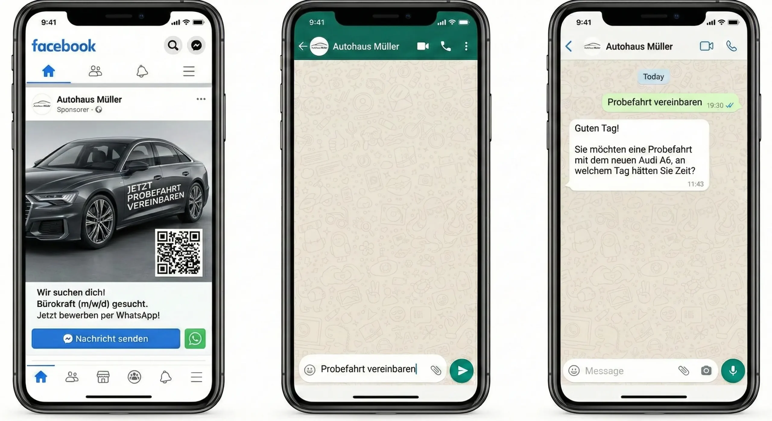 Beispiel-Chat: Autohaus – Interessent vereinbart über den Website-Chat eine Probefahrt